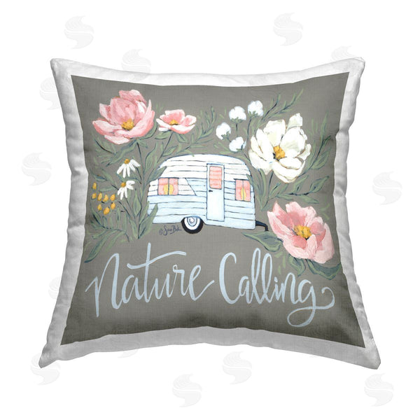 stupell industries Sara Baker | Nature Calling Floral Camper Van Printed Throw Pillow