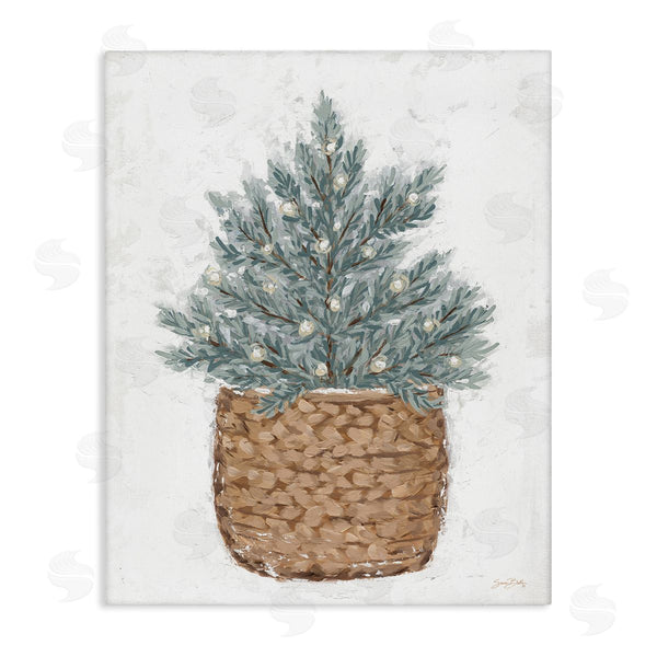 stupell industries Sara Baker | Peaceful Holiday Fir Tree Woven Planter Basket Wall Art