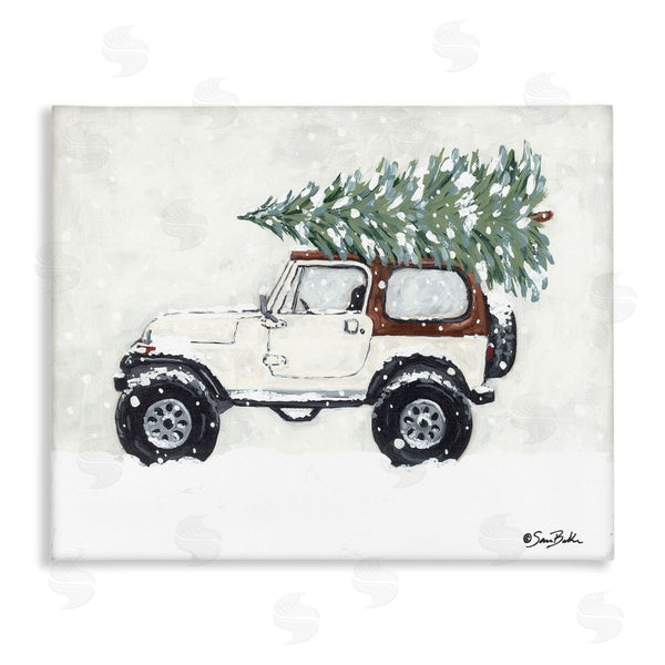stupell industries Sara Baker | Snowy White Truck Carrying Fresh Christmas Tree Wall Art