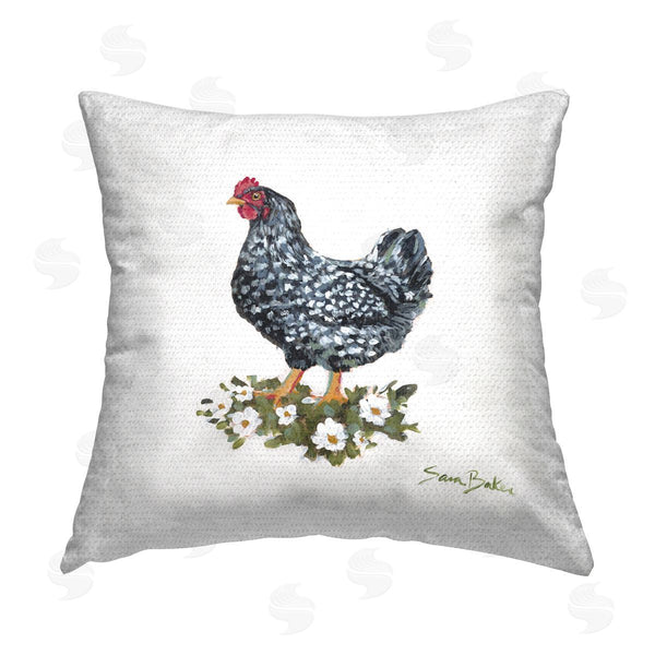Stupell Industries Sara Baker | Speckled Hen & Flowers Printed Throw Pillow