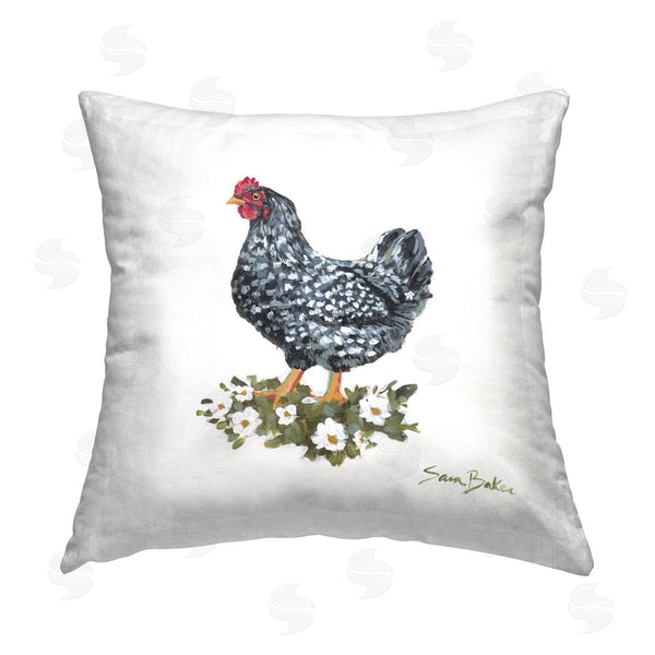 stupell industries Sara Baker | Speckled Hen & Flowers Printed Throw Pillow