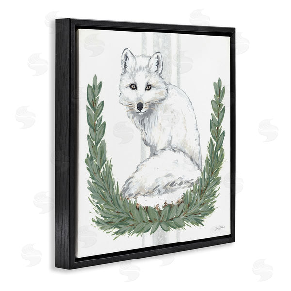 Stupell Industries Sara Baker | White Arctic Fox Stripes Botanical Laurel Border Wall Art