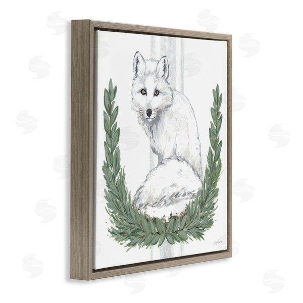 Stupell Industries Sara Baker | White Arctic Fox Stripes Botanical Laurel Border Wall Art