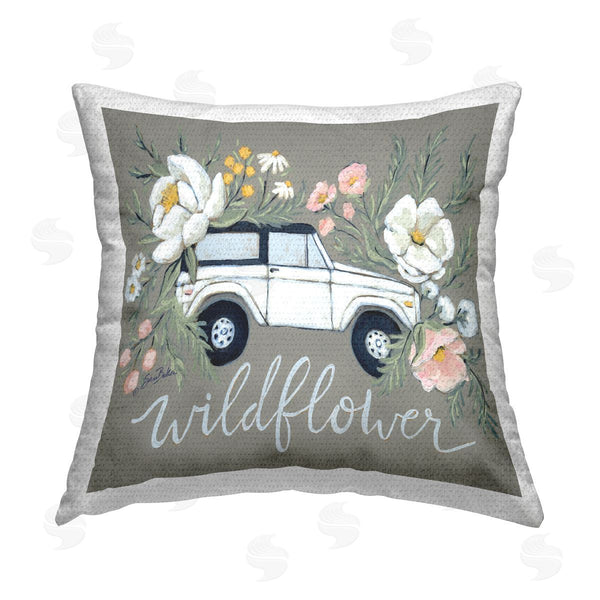 Stupell Industries Sara Baker | Wildflower Phrase Floral Truck Printed Throw Pillow