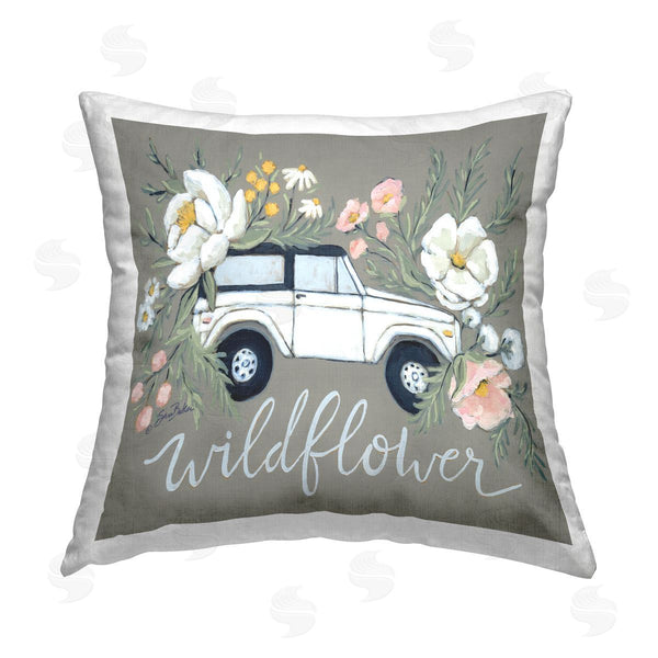 stupell industries Sara Baker | Wildflower Phrase Floral Truck Printed Throw Pillow