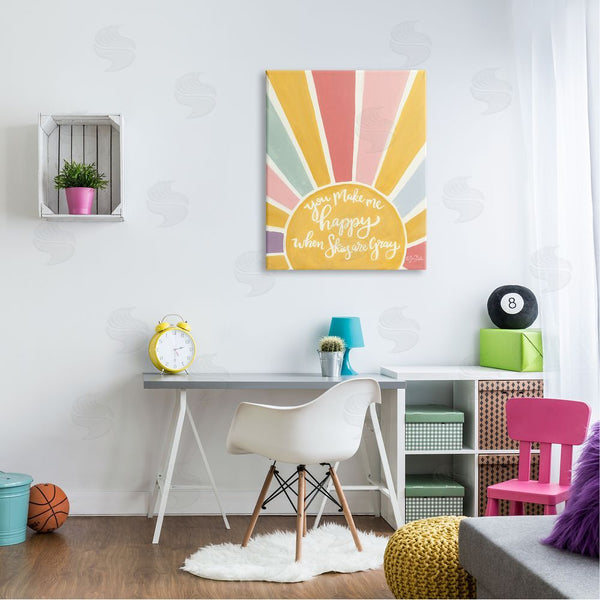 Stupell Industries Sara Baker | You Make Me Happy Yellow Striped Sunshine Calligraphy Wall Art