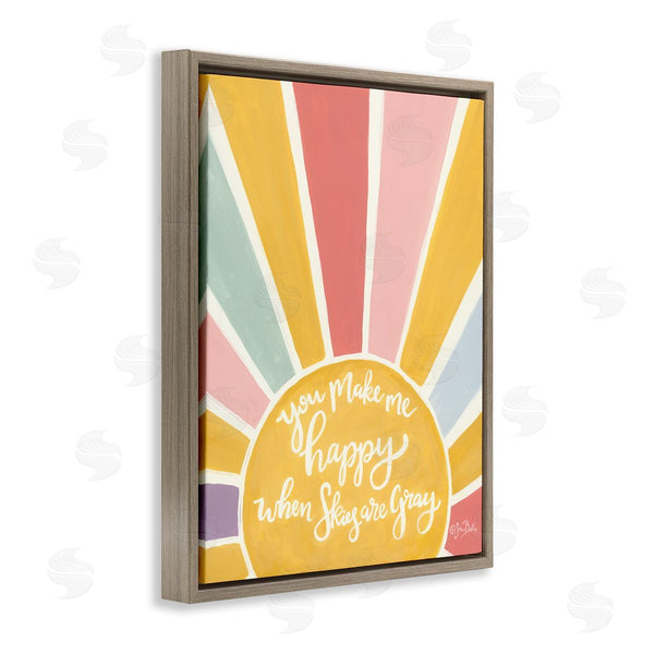 Stupell Industries Sara Baker | You Make Me Happy Yellow Striped Sunshine Calligraphy Wall Art