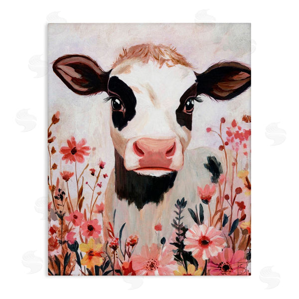 stupell industries Sara Culpepper | Cow and Pink Wild Flowers