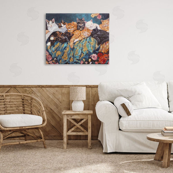 Stupell Industries Sara Culpepper | Sleepy Kitty Crowd With Flowers Wall Art