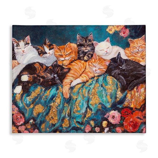 stupell industries Sara Culpepper | Sleepy Kitty Crowd with Flowers Wall Art
