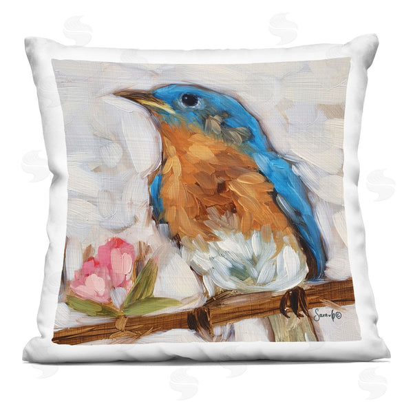 stupell industries Sara G. Designs | Bluebird Floral Nature Branch Printed Throw Pillow