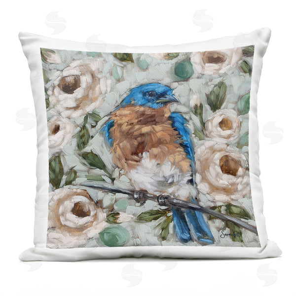 Stupell Industries Sara G. Designs | Bluebird Perched Blooming Flowers Printed Throw Pillow