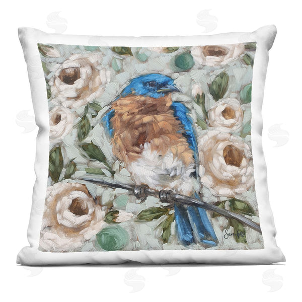 stupell industries Sara G. Designs | Bluebird Perched Blooming Flowers Printed Throw Pillow