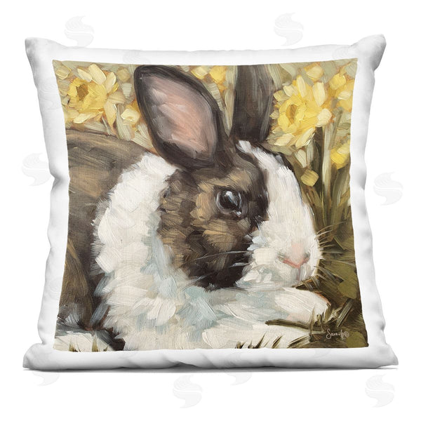stupell industries Sara G. Designs | Brown Bunny Nature Blooms Printed Throw Pillow