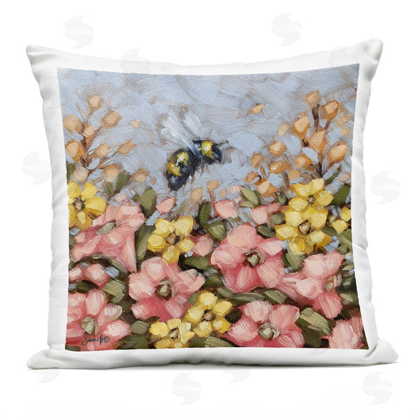 Stupell Industries Sara G. Designs | Bumblebee Blooming Flower Meadow Printed Throw Pillow