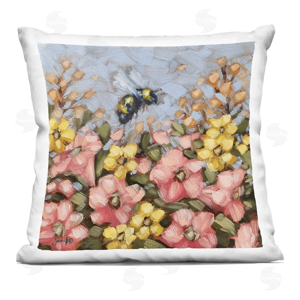stupell industries Sara G. Designs | Bumblebee Blooming Flower Meadow Printed Throw Pillow