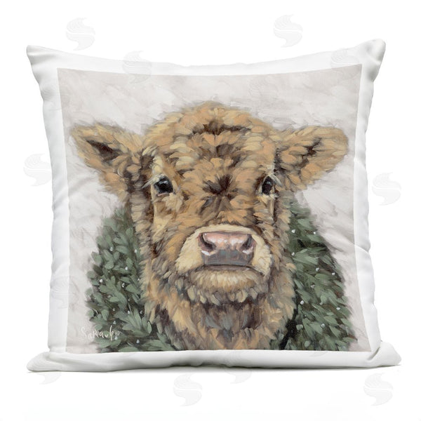 Stupell Industries Sara G. Designs | Calf With Holiday Wreath Printed Throw Pillow