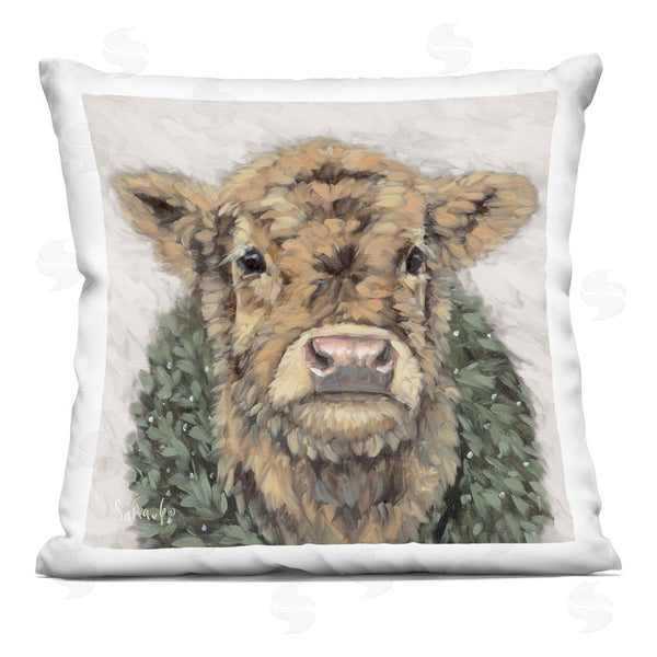 stupell industries Sara G. Designs | Calf with Holiday Wreath Printed Throw Pillow