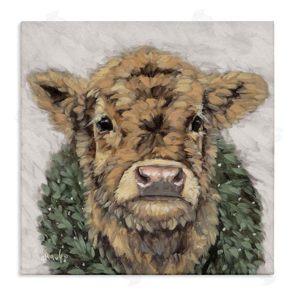 stupell industries Sara G. Designs | Calf with Holiday Wreath Wall Art
