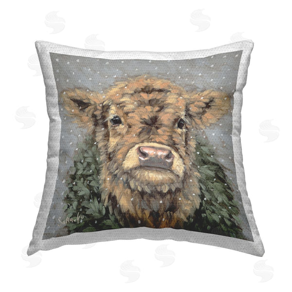 Stupell Industries Sara G. Designs | Cattle & Falling Snowflakes Printed Throw Pillow