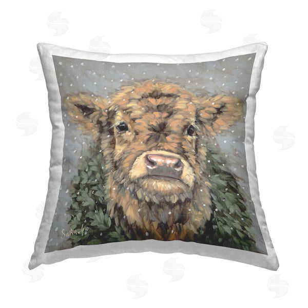 stupell industries Sara G. Designs | Cattle & Falling Snowflakes Printed Throw Pillow
