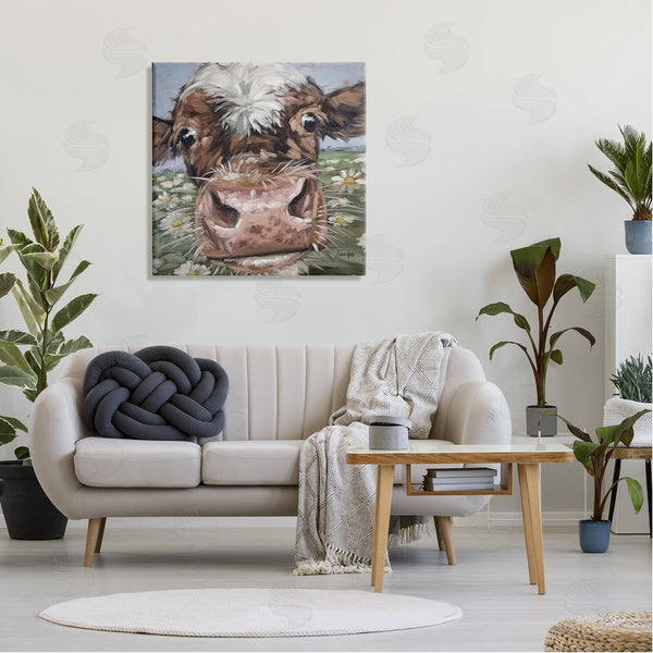 Stupell Industries Sara G. Designs | Close Up Cow Daisy Meadow Painting Wall Art