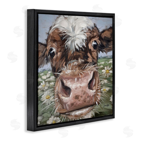 Stupell Industries Sara G. Designs | Close Up Cow Daisy Meadow Painting Wall Art