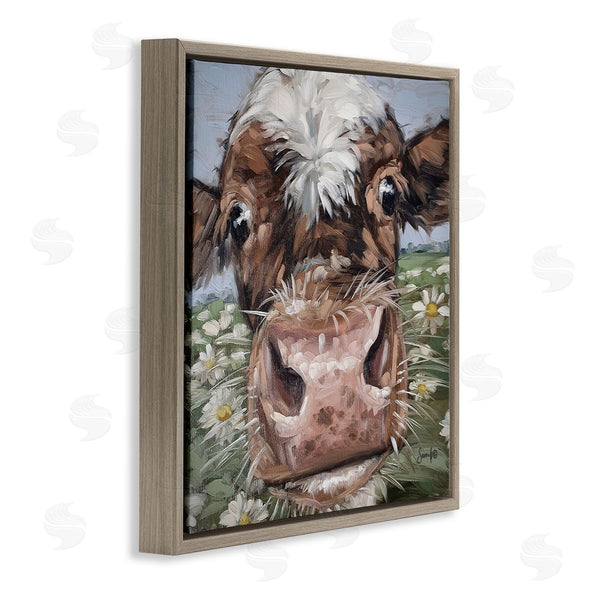 Stupell Industries Sara G. Designs | Close Up Cow Daisy Meadow Painting Wall Art