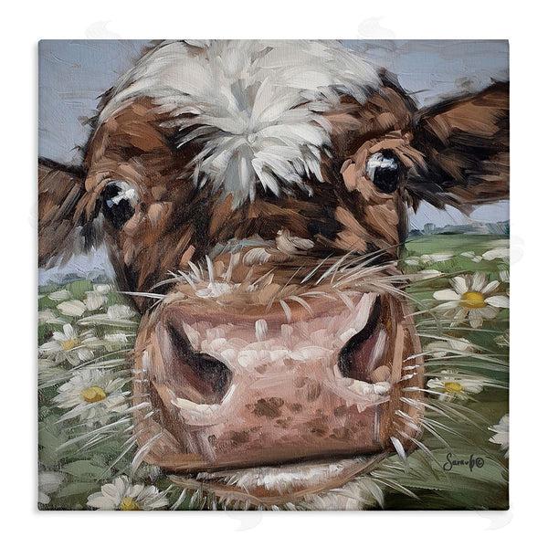 stupell industries Sara G. Designs | Close Up Cow Daisy Meadow Painting Wall Art
