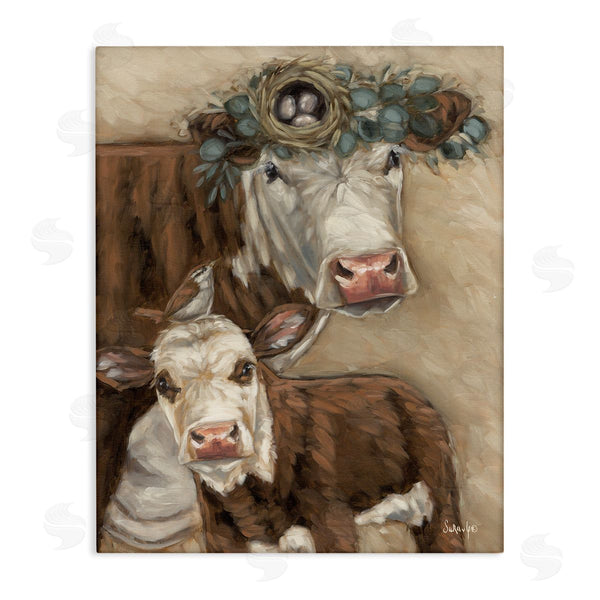 stupell industries Sara G. Designs | Cow & Calf with Bird Nest