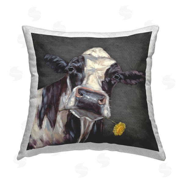 Stupell Industries Sara G. Designs | Cow With Yellow Daisy Printed Throw Pillow