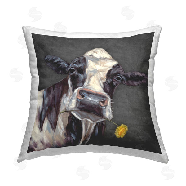 stupell industries Sara G. Designs | Cow with Yellow Daisy Printed Throw Pillow