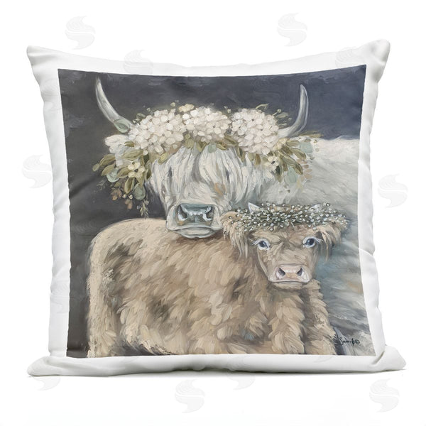 Stupell Industries Sara G. Designs | Cuddling Cattle Hydrangea Flowers Printed Throw Pillow