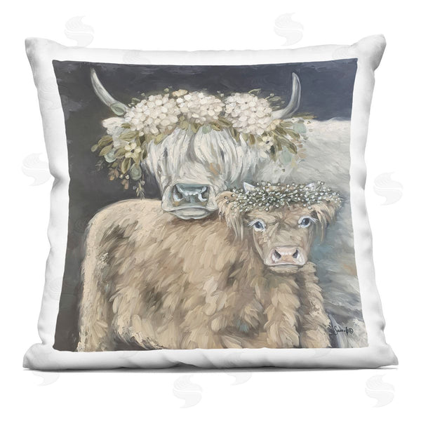 stupell industries Sara G. Designs | Cuddling Cattle Hydrangea Flowers Printed Throw Pillow
