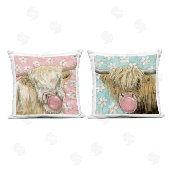 Stupell Industries Sara G. Designs | Cute Bubblegum Highland Cattles Throw Pillow