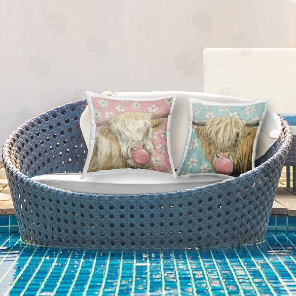 Stupell Industries Sara G. Designs | Cute Bubblegum Highland Cattles Throw Pillow