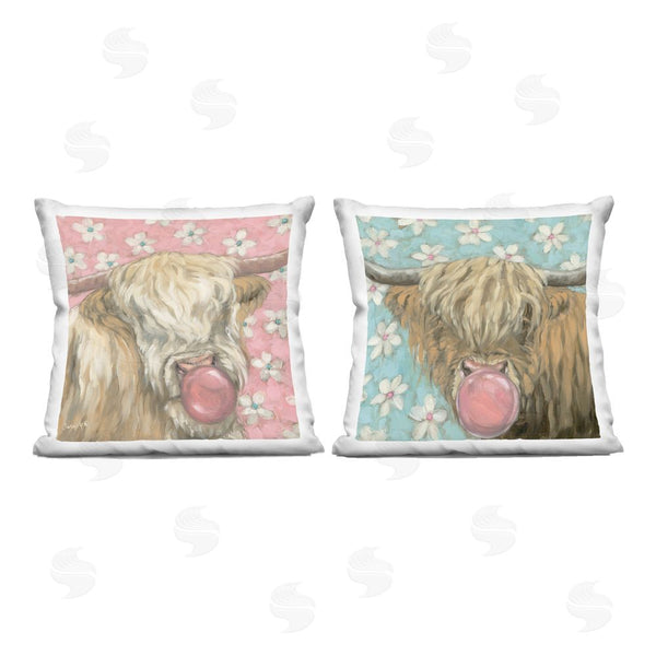 stupell industries Sara G. Designs | Cute Bubblegum Highland Cattles Throw Pillow