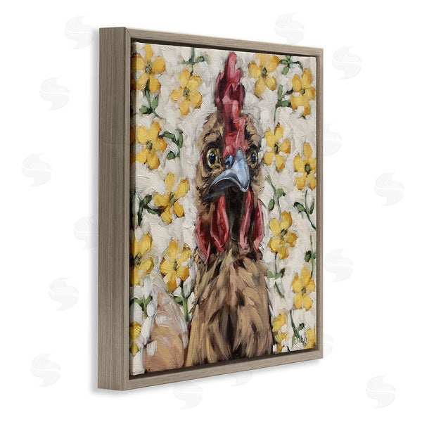 Stupell Industries Sara G. Designs | Farmhouse Chicken Yellow Flower Pattern Wall Art