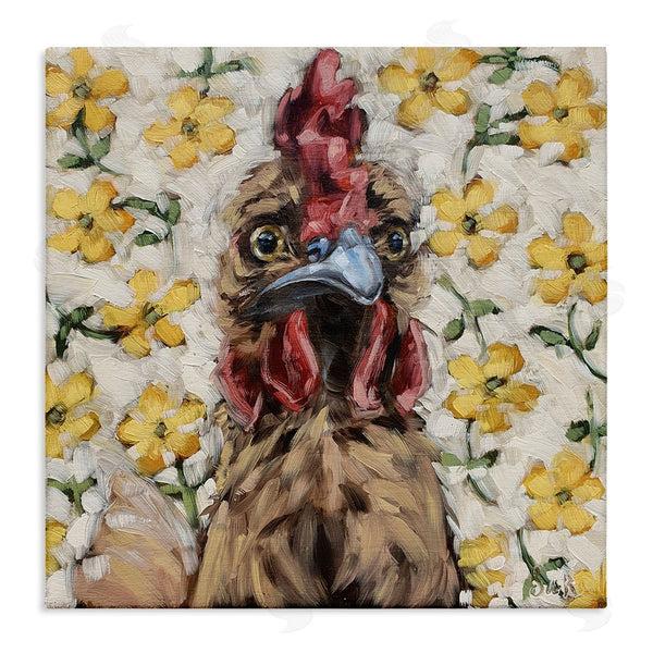 stupell industries Sara G. Designs | Farmhouse Chicken Yellow Flower Pattern Wall Art