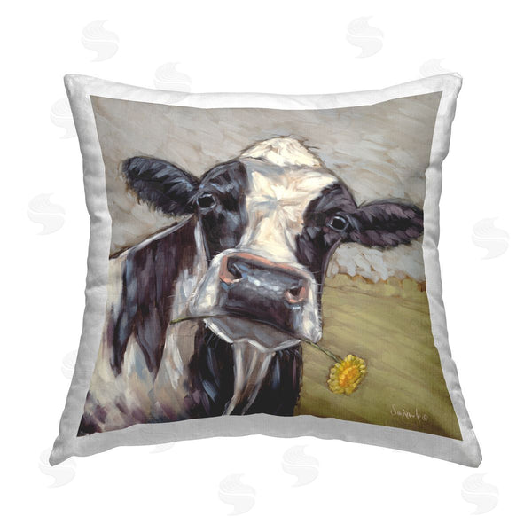 stupell industries Sara G. Designs | Farmhouse Cow & Daisy Printed Throw Pillow