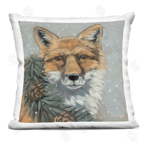 stupell industries Sara G. Designs | Fox with Snowy Pinecones Printed Throw Pillow