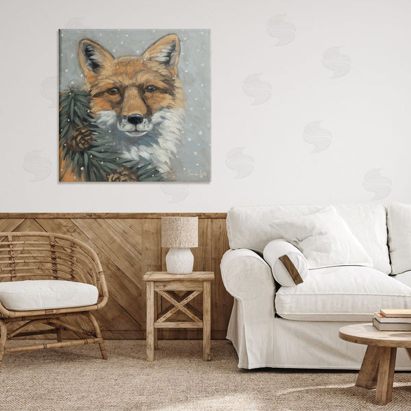 Stupell Industries Sara G. Designs | Fox With Snowy Pinecones Wall Art