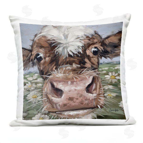 Stupell Industries Sara G. Designs | Funny Cow Close Up Meadow Printed Throw Pillow