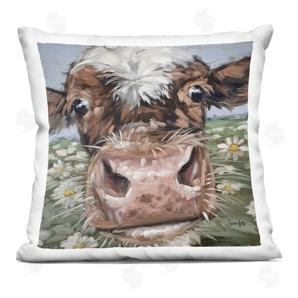 stupell industries Sara G. Designs | Funny Cow Close Up Meadow Printed Throw Pillow