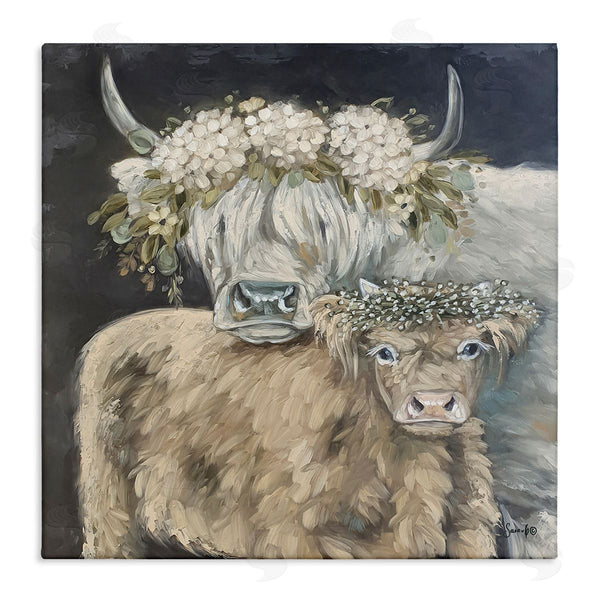 stupell industries Sara G. Designs | Highland Cattle with Flower Garlands