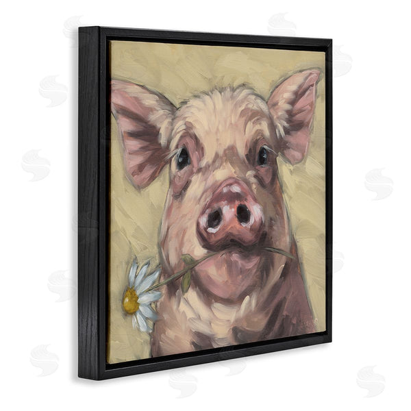 Stupell Industries Sara G. Designs | Pig Holding Daisy Sprig