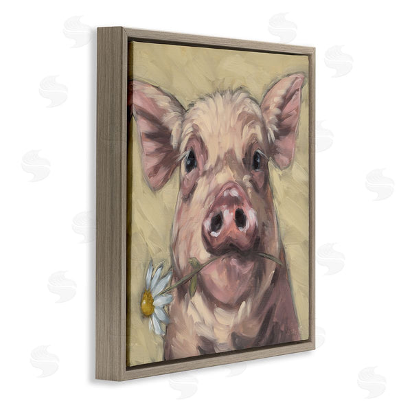 Stupell Industries Sara G. Designs | Pig Holding Daisy Sprig