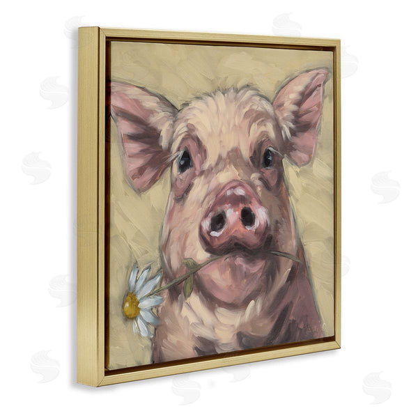 Stupell Industries Sara G. Designs | Pig Holding Daisy Sprig