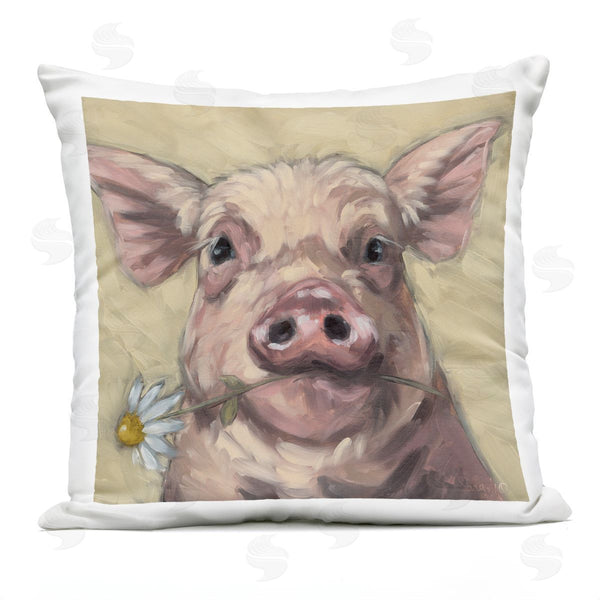 Stupell Industries Sara G. Designs | Pig Holding Daisy Sprig Printed Throw Pillow
