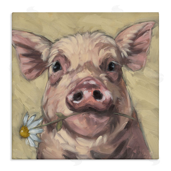 stupell industries Sara G. Designs | Pig Holding Daisy Sprig